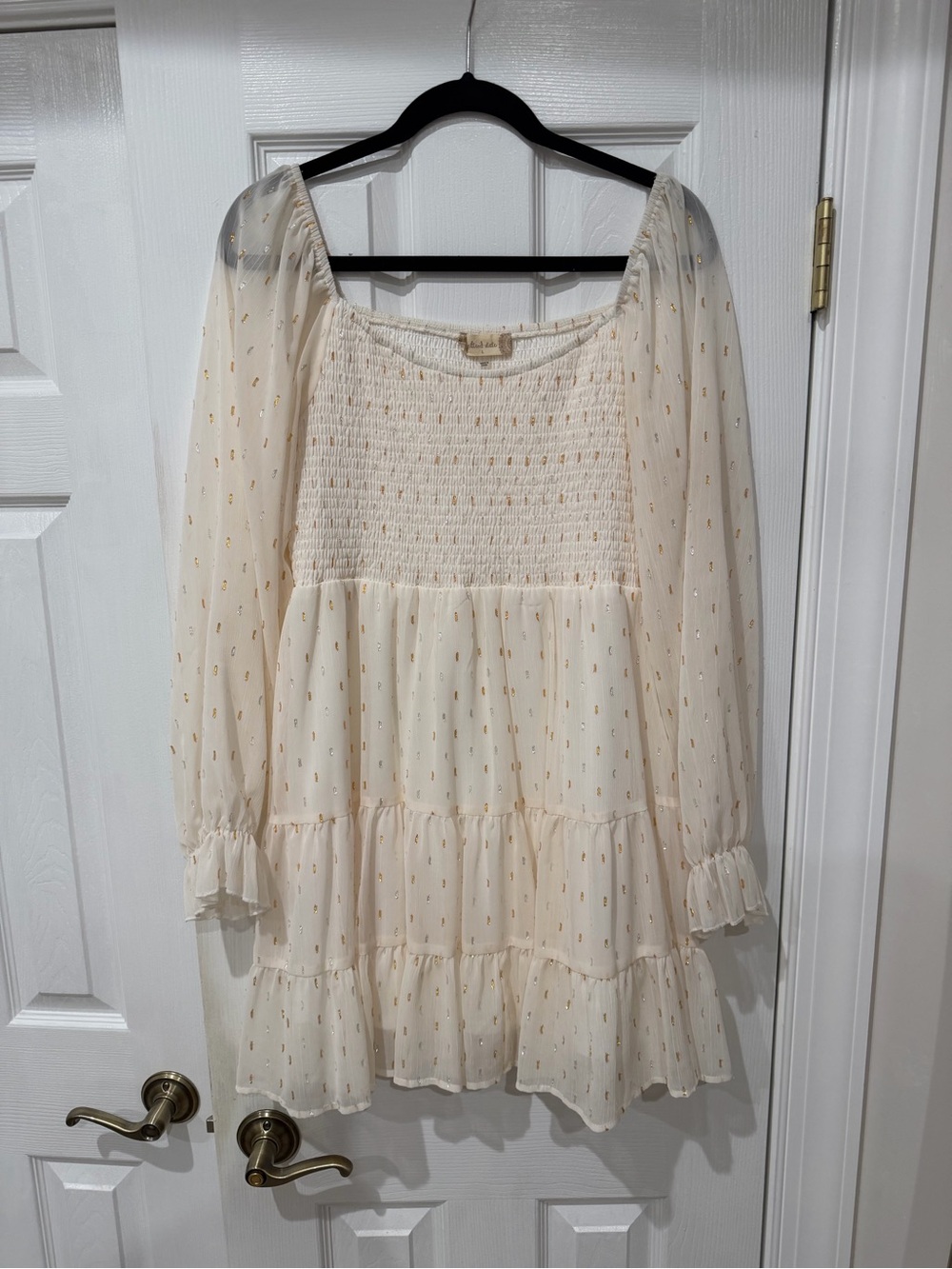 Altar'd State Cream Long Sleeve Smocked Tiered Mini Dress